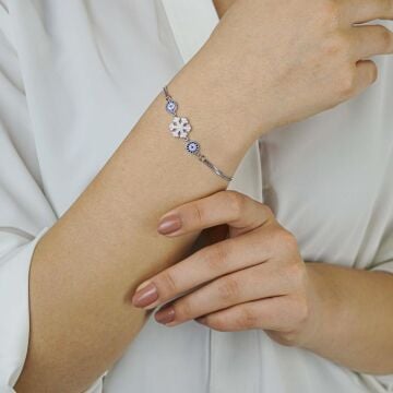 925 Ayar Gümüş Nazar Boncuklu Kar Tanesi  Bayan Bileklik