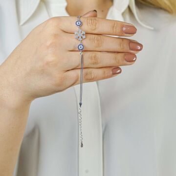 925 Ayar Gümüş Nazar Boncuklu Kar Tanesi  Bayan Bileklik