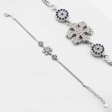 925 Ayar Gümüş Nazar Boncuklu Kar Tanesi  Bayan Bileklik