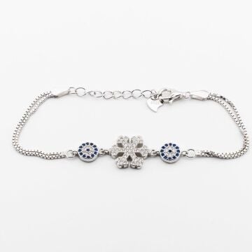 925 Ayar Gümüş Nazar Boncuklu Kar Tanesi  Bayan Bileklik