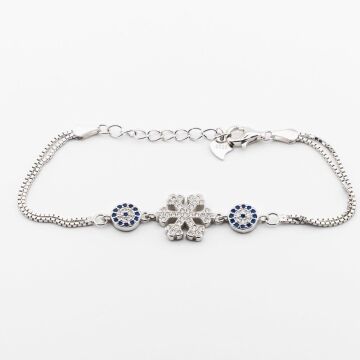 925 Ayar Gümüş Nazar Boncuklu Kar Tanesi  Bayan Bileklik