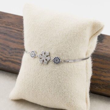 925 Ayar Gümüş Nazar Boncuklu Kar Tanesi  Bayan Bileklik