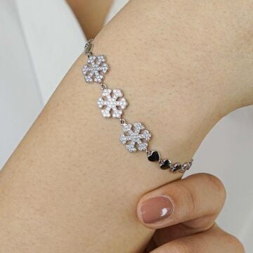 925 Ayar Gümüş Kar Tanesi Kalpli Bayan Bileklik