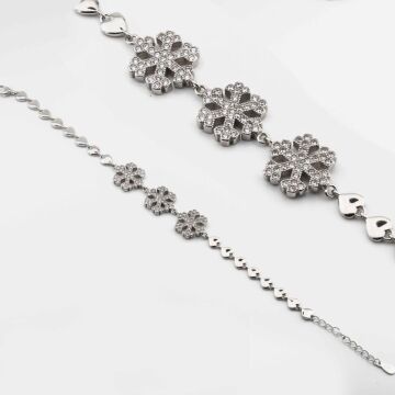 925 Ayar Gümüş Kar Tanesi Kalpli Bayan Bileklik