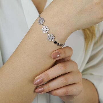 925 Ayar Gümüş Kar Tanesi Kalpli Bayan Bileklik