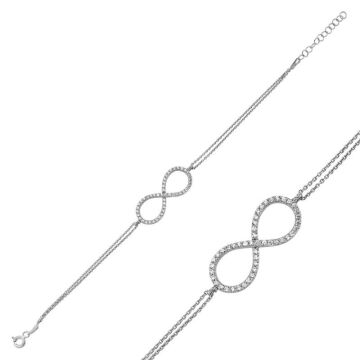 925 Ayar Gümüş Zirkon Taşlı Sonsuzluk Bayan  Bileklik