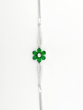 Zümrüt Yeşili Çiçek Tasarımlı Gümüş Bileklik 18 CM