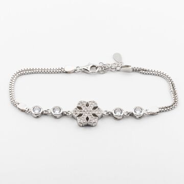 925 Ayar Gümüş Kar Tanesi Tek Taşlı Bayan  Bileklik