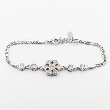 925 Ayar Gümüş Zirkon Taşlı  Kar Tanesi  Bayan Bileklik