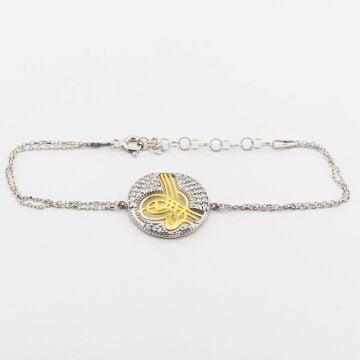 925 Ayar Gümüş Zirkon Taşlı Osmanlı Tuğrası Bayan Bileklik