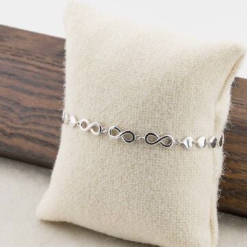 925 Ayar Gümüş Zirkon Taşlı Sonsuzluk Kalpli Bileklik