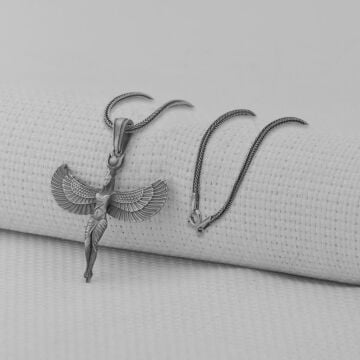 Antik Mısır Tanrıçası İsis Figürlü 3 Boyutlu 925 Ayar Gümüş Kolye