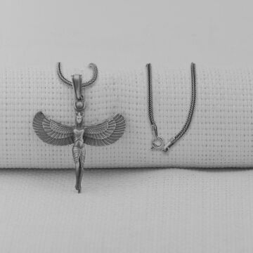 Antik Mısır Tanrıçası İsis Figürlü 3 Boyutlu 925 Ayar Gümüş Kolye