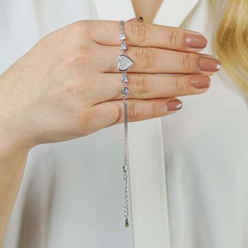 925 Ayar Gümüş Tek Taşlı Kalpli Bayan Kolye