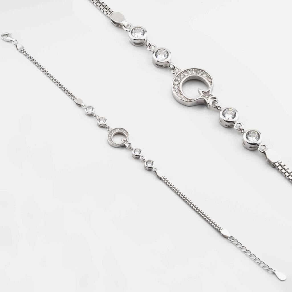 925 Ayar Gümüş Ay Yıldız Model Bayan Bileklik