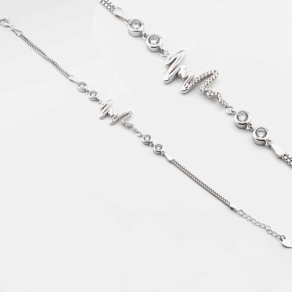 925 Ayar Gümüş Zirkon Taşlı Kalp Ritmi Bileklik