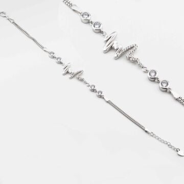 925 Ayar Gümüş Zirkon Taşlı Kalp Ritmi Bileklik