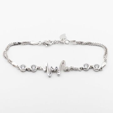 925 Ayar Gümüş Zirkon Taşlı Kalp Ritmi Bileklik