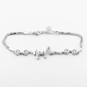 925 Ayar Gümüş Zirkon Taşlı Kalp Ritmi Bileklik