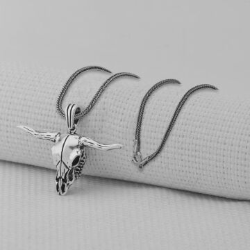 Boğa Kafatası 925 Ayar Erkek Gümüş Kolye