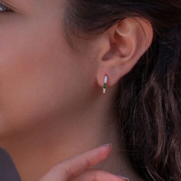 Yeşil Baget Taşlı Rose Kaplama 925 Ayar Gümüş Halka Küpe