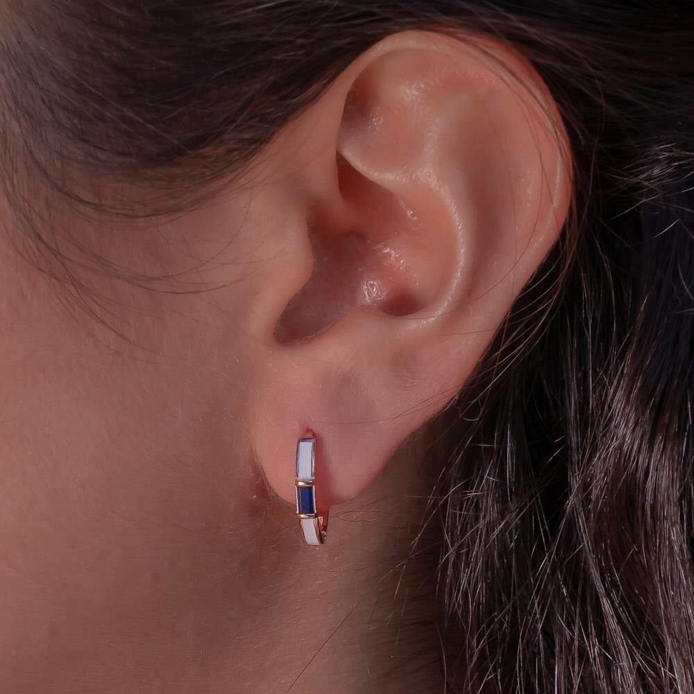 Mavi Baget Taşlı Rose Kaplama 925 Ayar Gümüş Halka Küpe