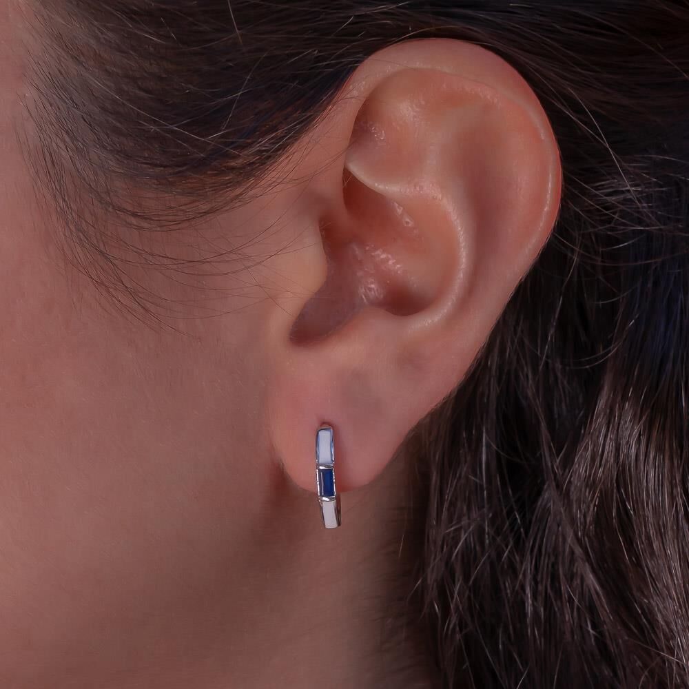 Mavi Baget Taşlı Rodyumlu 925 Ayar Gümüş Halka Küpe