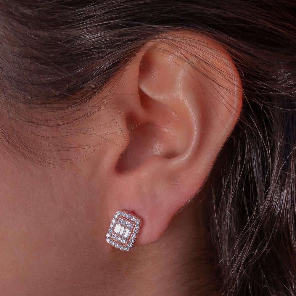 Baget Taşlı Rose Kaplama 925 Ayar Gümüş J Küpe