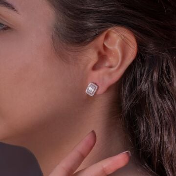 Baget Taşlı Rose Kaplama 925 Ayar Gümüş J Küpe