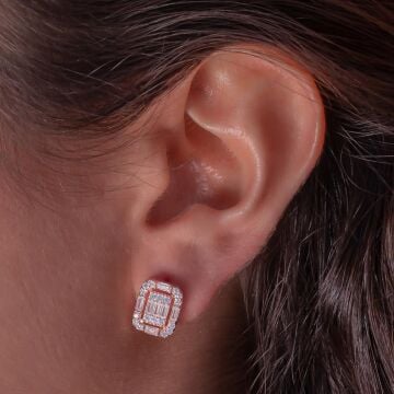 Baget Taşlı Rose Kaplamalı 925 Ayar Gümüş J Küpe