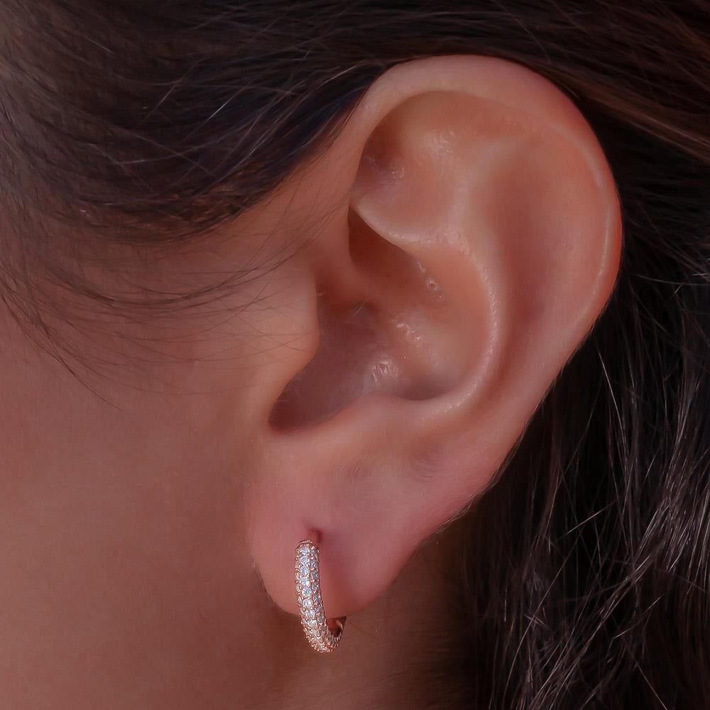 Beyaz Zirkon Taşlı Rose Kaplamalı 925 Ayar Gümüş Halka Küpe