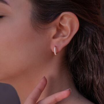 Beyaz Zirkon Taşlı Rose Kaplamalı 925 Ayar Gümüş Halka Küpe