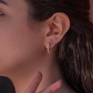 Beyaz Zirkon Taşlı Rose Kaplamalı Halka İçerisinde Gümüş Halka Küpe