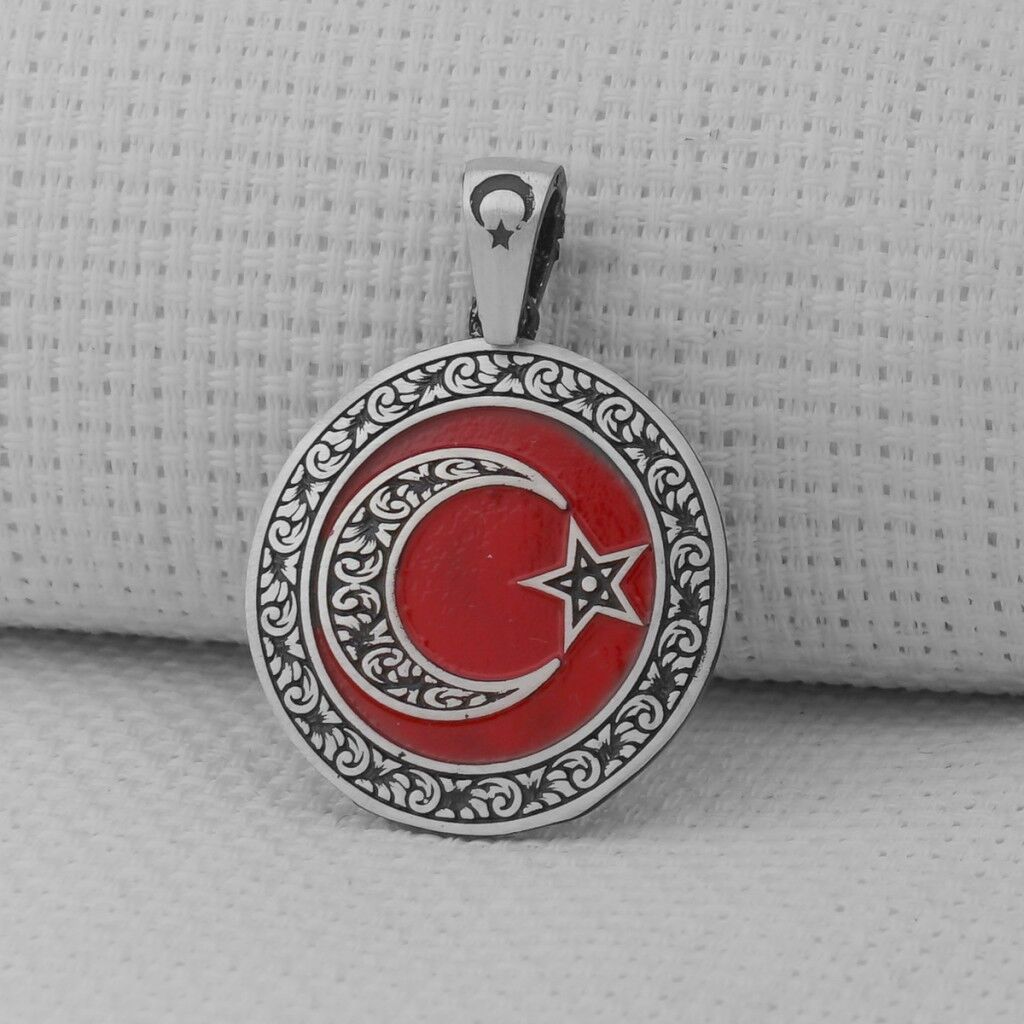 Gravür İşlemeli 925 Ayar Gümüş Büyük Boy Ay Yıldız Kolye Ucu