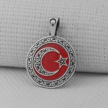 Gravür İşlemeli 925 Ayar Gümüş Büyük Boy Ay Yıldız Kolye Ucu