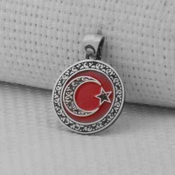 Gravür İşlemeli 925 Ayar Gümüş Küçük Boy Ay Yıldız Kolye Ucu