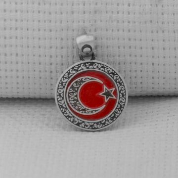 Gravür İşlemeli 925 Ayar Gümüş Küçük Boy Ay Yıldız Kolye Ucu