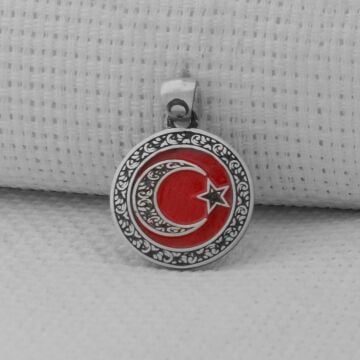 Gravür İşlemeli 925 Ayar Gümüş Küçük Boy Ay Yıldız Kolye Ucu