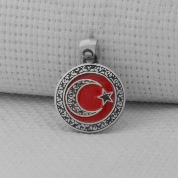 Gravür İşlemeli 925 Ayar Gümüş Küçük Boy Ay Yıldız Kolye Ucu