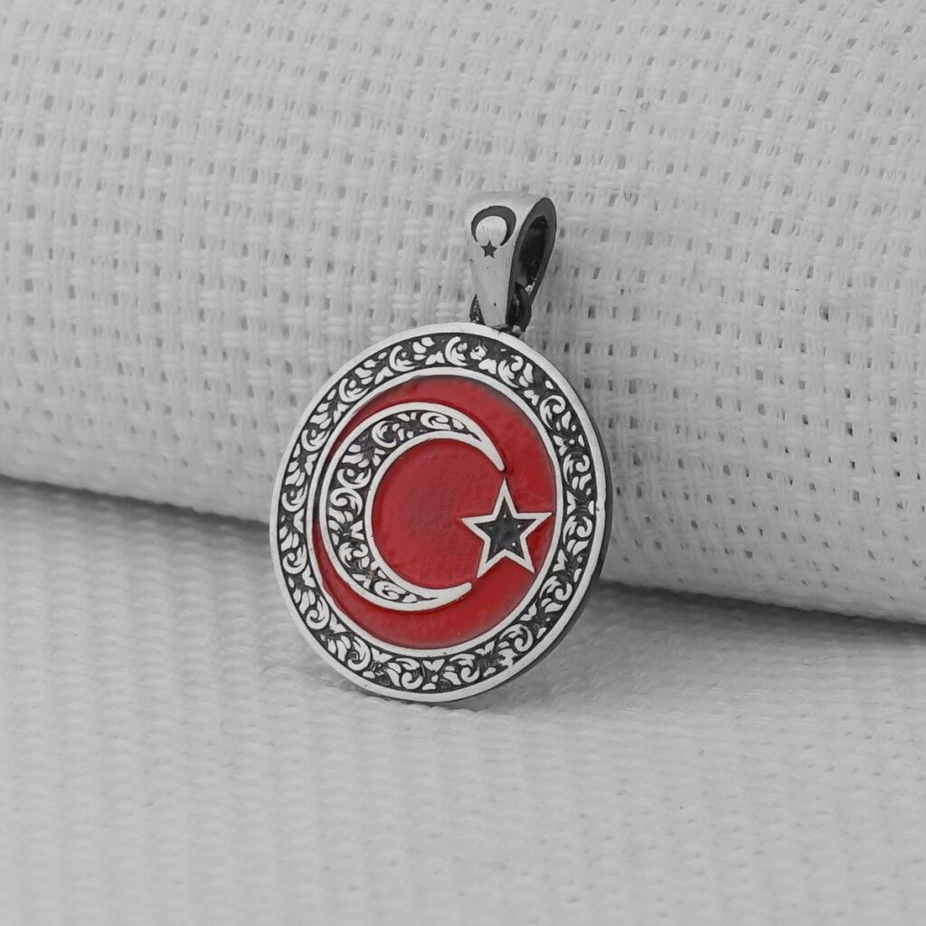 Gravür İşlemeli 925 Ayar Gümüş Orta Boy Ay Yıldız Kolye Ucu