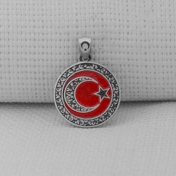 Gravür İşlemeli 925 Ayar Gümüş Orta Boy Ay Yıldız Kolye Ucu