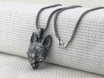 Üç Boyutlu Tilki 925 Ayar Gümüş Kolye