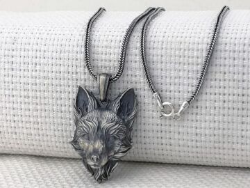 Üç Boyutlu Tilki 925 Ayar Gümüş Kolye