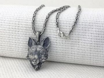 Üç Boyutlu Tilki Kral Zincirli 925 Ayar Gümüş Kolye