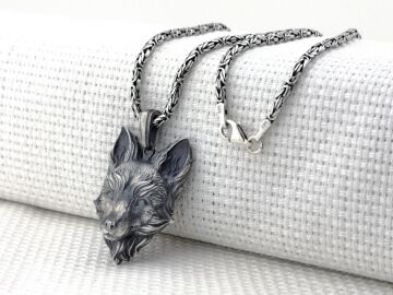 Üç Boyutlu Tilki Kral Zincirli 925 Ayar Gümüş Kolye