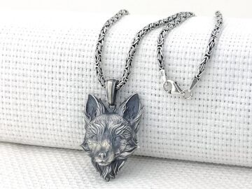 Üç Boyutlu Tilki Kral Zincirli 925 Ayar Gümüş Kolye