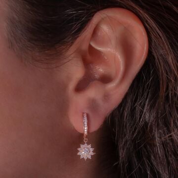 Güneş Figürlü Rose Kaplama Sallantılı 925 Ayar Gümüş Küpe