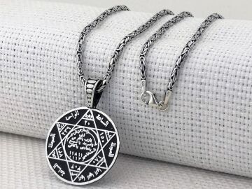 Hz Süleyman Mührü Kral Zincirli 925 Ayar Gümüş Kolye