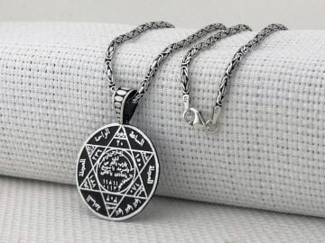 Hz Süleyman Mührü Kral Zincirli 925 Ayar Gümüş Kolye