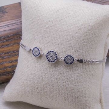 925 Ayar Gümüş Zirkon Taşlı Nazarlı Bayan  Bileklik